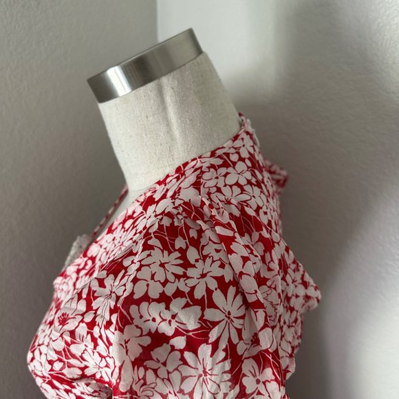 Burberry A Line Short Silk Dress Lace Flutter Sleeve Red White Floral Print Sz 6 - Picture 9 of 16